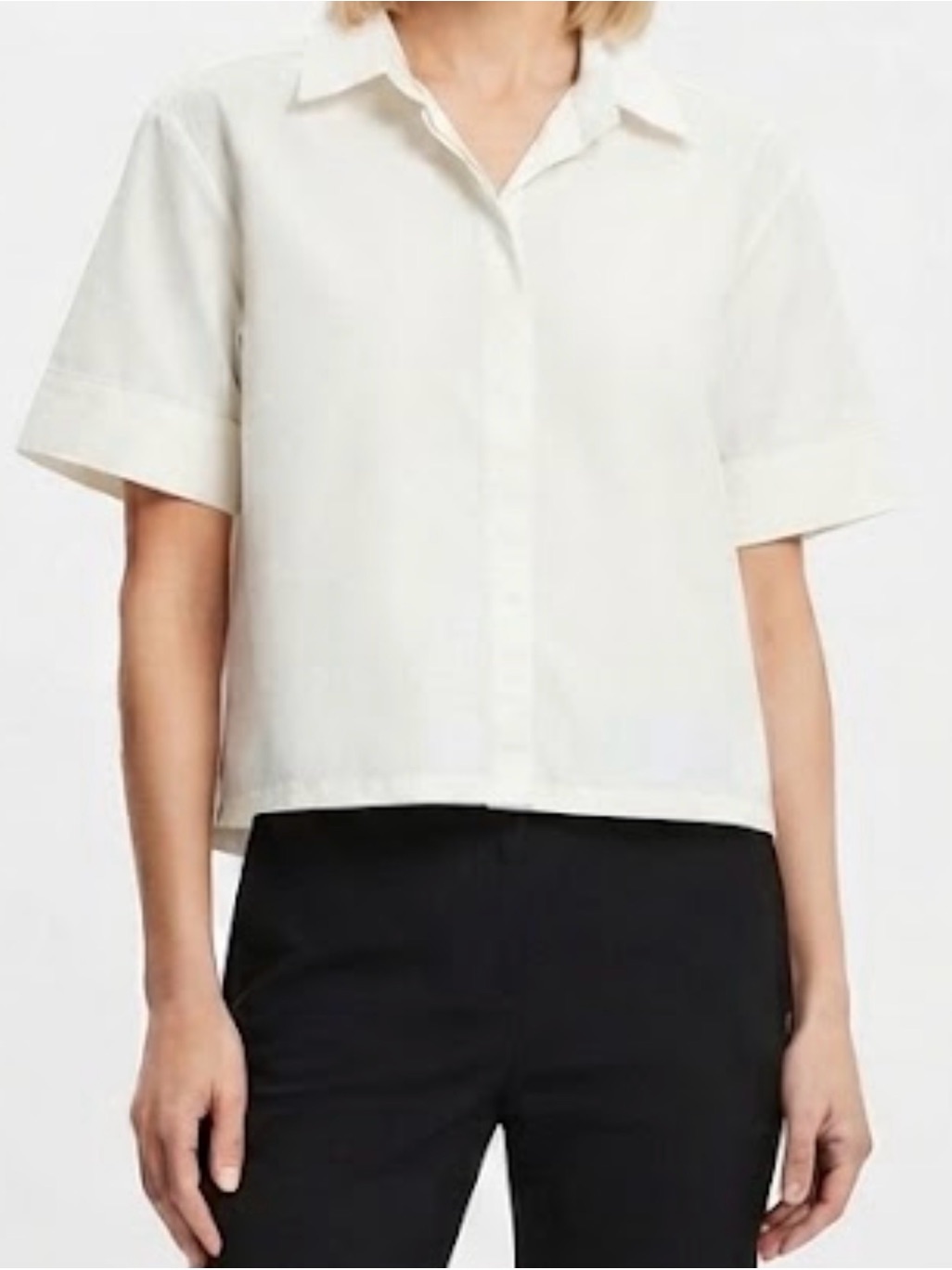 Boxy Short-Sleeve Button-Down Shirt - White